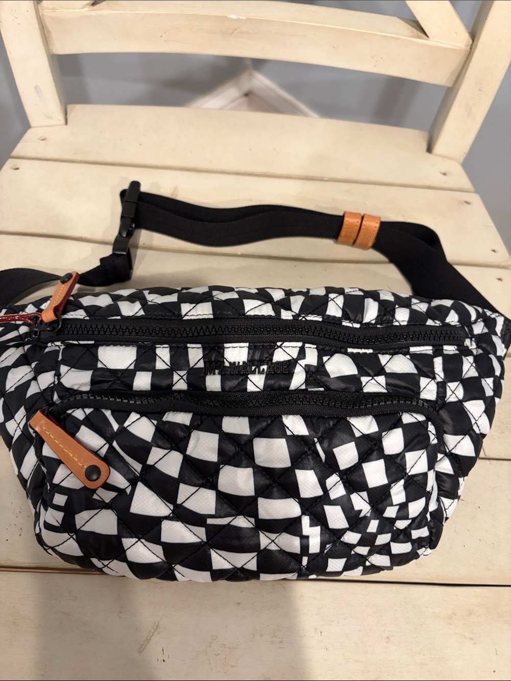 MZ Wallace Black & White Geometric Quilted Waist Bag